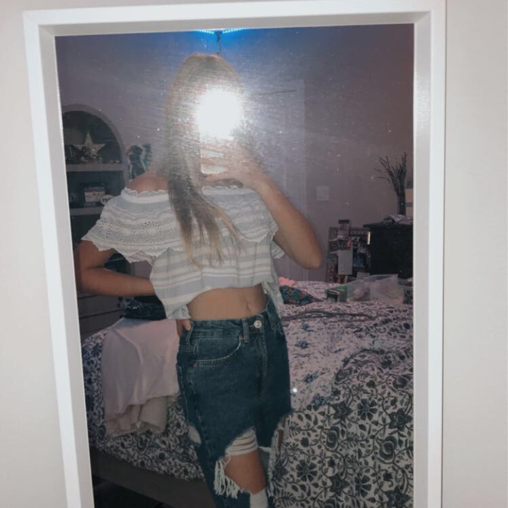 American Eagle Striped Off-the-Shoulder Shirt $15